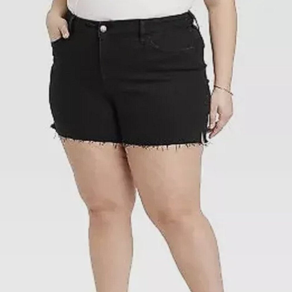 Black Denim Midi Shorts High Rise - Frayed Edge - Size 26, 4" Inseam - Target